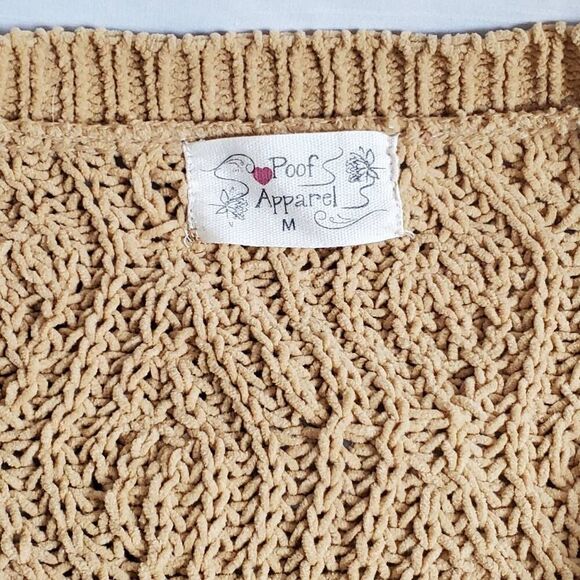 Poof Apparel Tan Chenille Longline Open Front Cardigan Sweater Women’s Size M - Picture 4 of 8